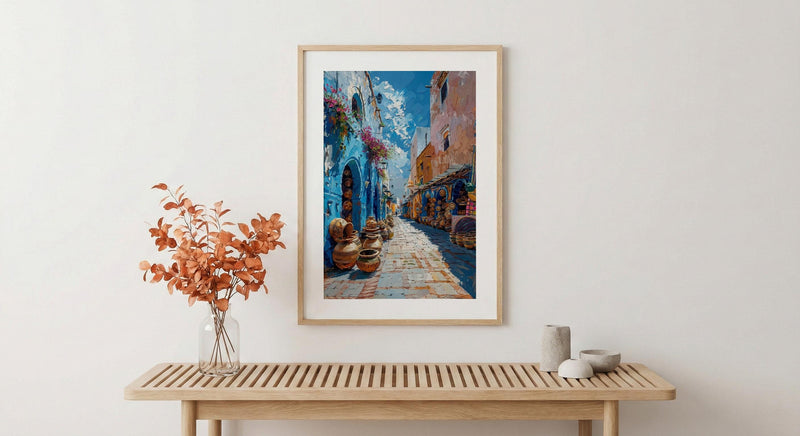 African Alley Art Print, Terracotta Village Decor - Sun Drenched Market