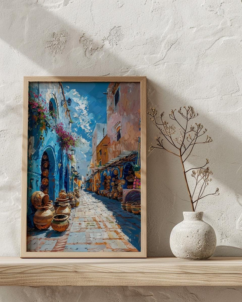 African Alley Art Print, Terracotta Village Decor - Sun Drenched Market