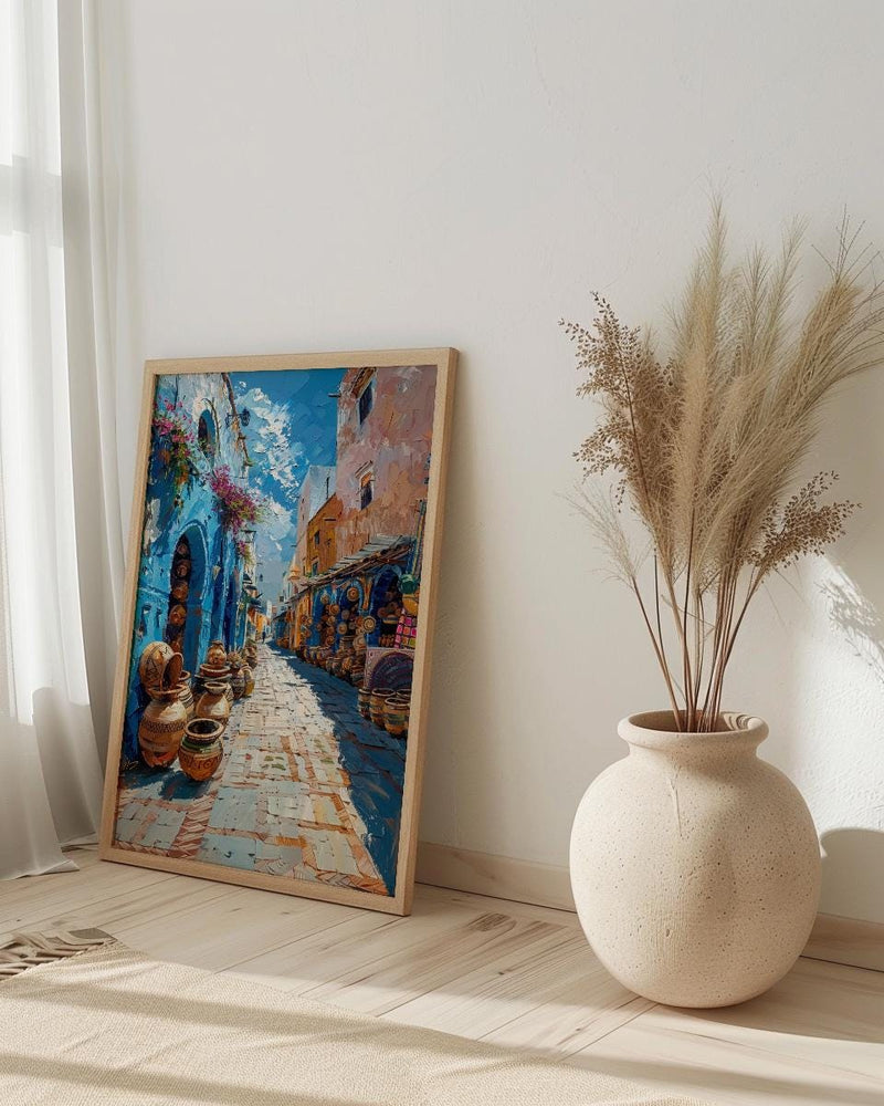 African Alley Art Print, Terracotta Village Decor - Sun Drenched Market