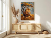 African Lion Wall Art, Acacia Tree Decor - Summer Savanna Landscape