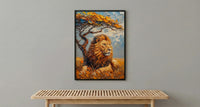 African Lion Wall Art, Acacia Tree Decor - Summer Savanna Landscape