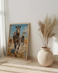 Zebra Herd Poster, African River Decor - Summer Wildlife Art