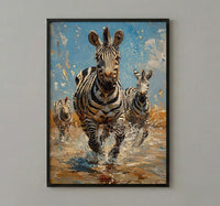 Zebra Herd Poster, African River Decor - Summer Wildlife Art
