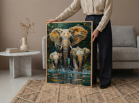 African Elephant Art Print, Lush Lake Decor - Summer Nature Landscape