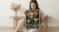 African Elephant Art Print, Lush Lake Decor - Summer Nature Landscape