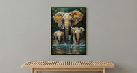 African Elephant Art Print, Lush Lake Decor - Summer Nature Landscape