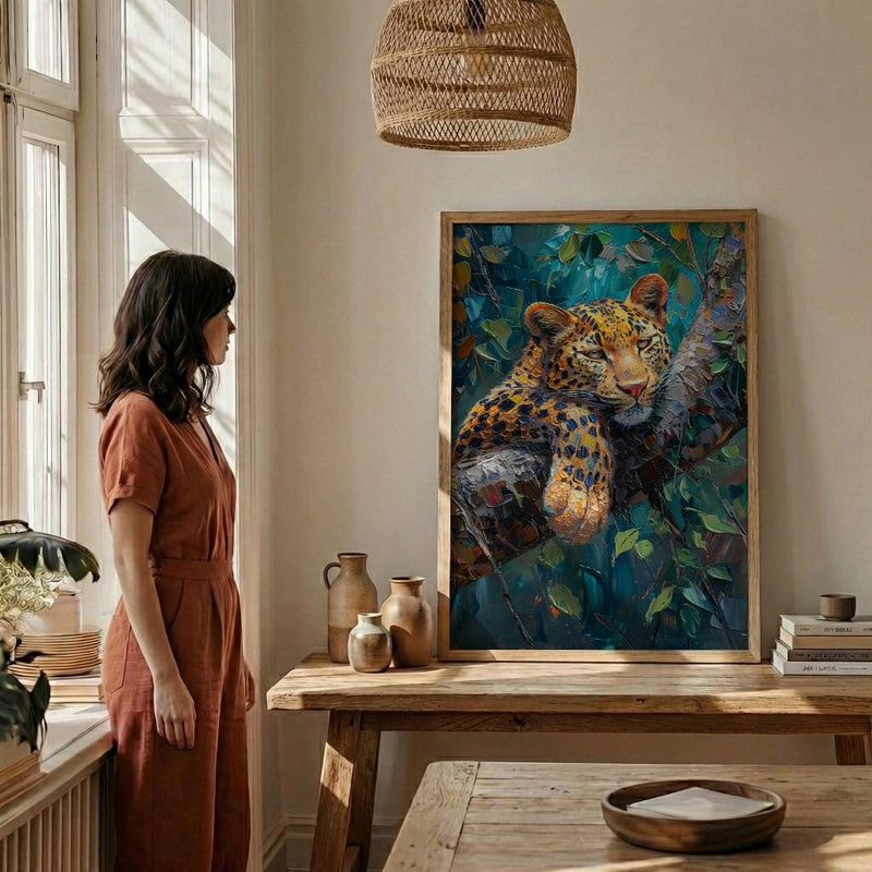 Leopard Wall Art, African Jungle Wall Decor - Golden Sunlight Landscape