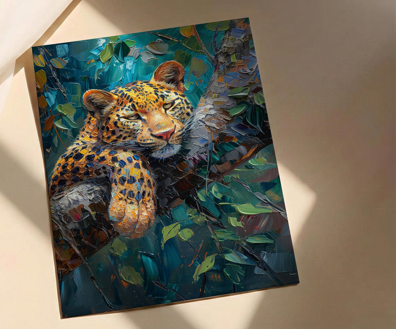 Leopard Wall Art, African Jungle Wall Decor - Golden Sunlight Landscape