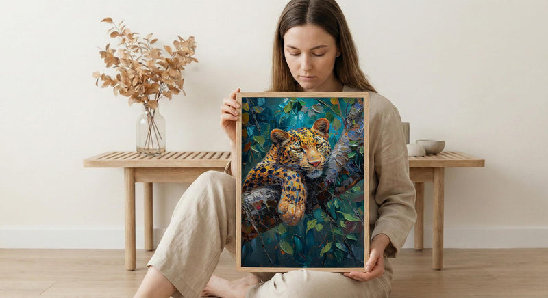 Leopard Wall Art, African Jungle Wall Decor - Golden Sunlight Landscape
