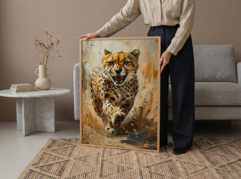 Running Cheetah Poster, African Plains Wall Decor - Dynamic Wildlife Art