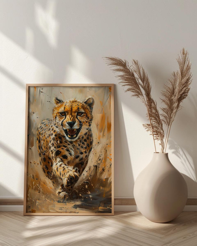 Running Cheetah Poster, African Plains Wall Decor - Dynamic Wildlife Art