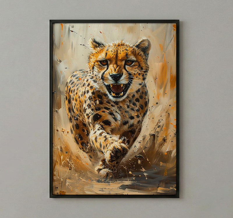Running Cheetah Poster, African Plains Wall Decor - Dynamic Wildlife Art