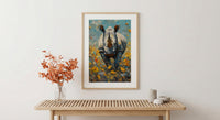 African Rhino Art Print, Blooming Meadow Decor - Summer Floral Landscape