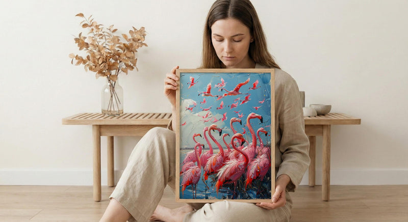 Pink Flamingo Wall Art, Turquoise Lake Decor - Coastal Africa Print