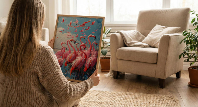 Pink Flamingo Wall Art, Turquoise Lake Decor - Coastal Africa Print