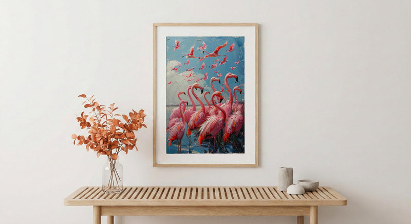 Pink Flamingo Wall Art, Turquoise Lake Decor - Coastal Africa Print