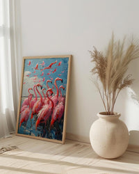 Pink Flamingo Wall Art, Turquoise Lake Decor - Coastal Africa Print