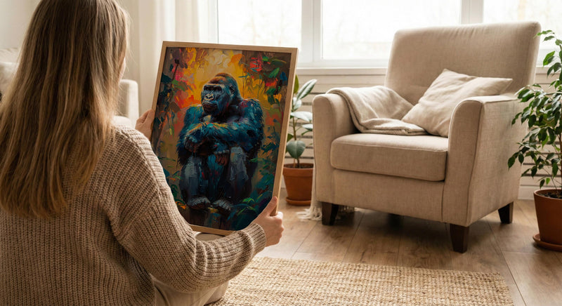 Silverback Gorilla Art, African Jungle Decor - Rainforest Landscape