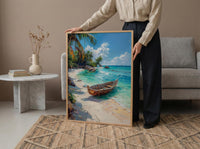 Zanzibar Boat Wall Art, Tropical Beach Decor - Turquoise Ocean Print