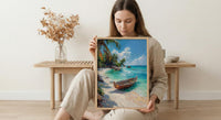 Zanzibar Boat Wall Art, Tropical Beach Decor - Turquoise Ocean Print