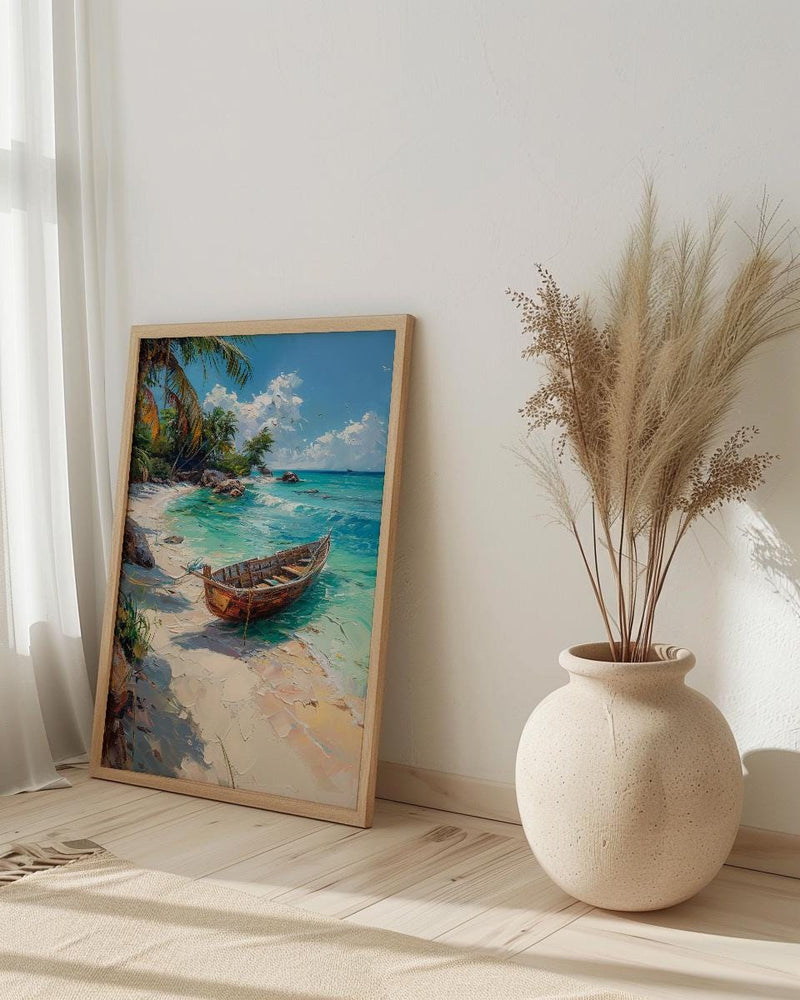 Zanzibar Boat Wall Art, Tropical Beach Decor - Turquoise Ocean Print