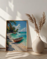 Zanzibar Boat Wall Art, Tropical Beach Decor - Turquoise Ocean Print