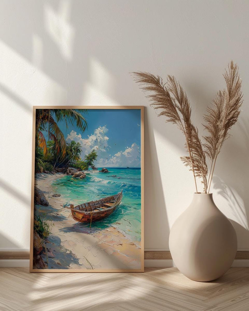Zanzibar Boat Wall Art, Tropical Beach Decor - Turquoise Ocean Print