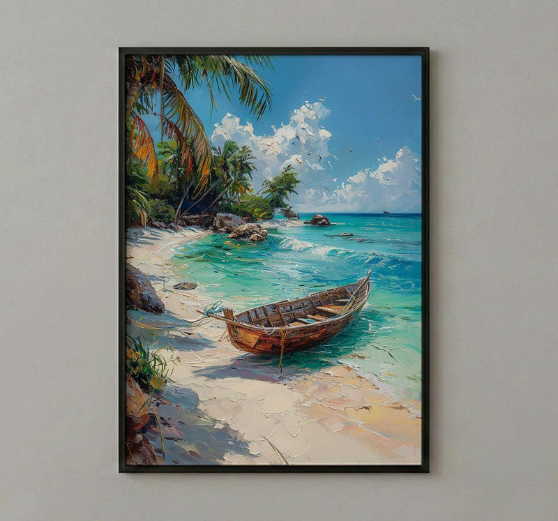 Zanzibar Boat Wall Art, Tropical Beach Decor - Turquoise Ocean Print
