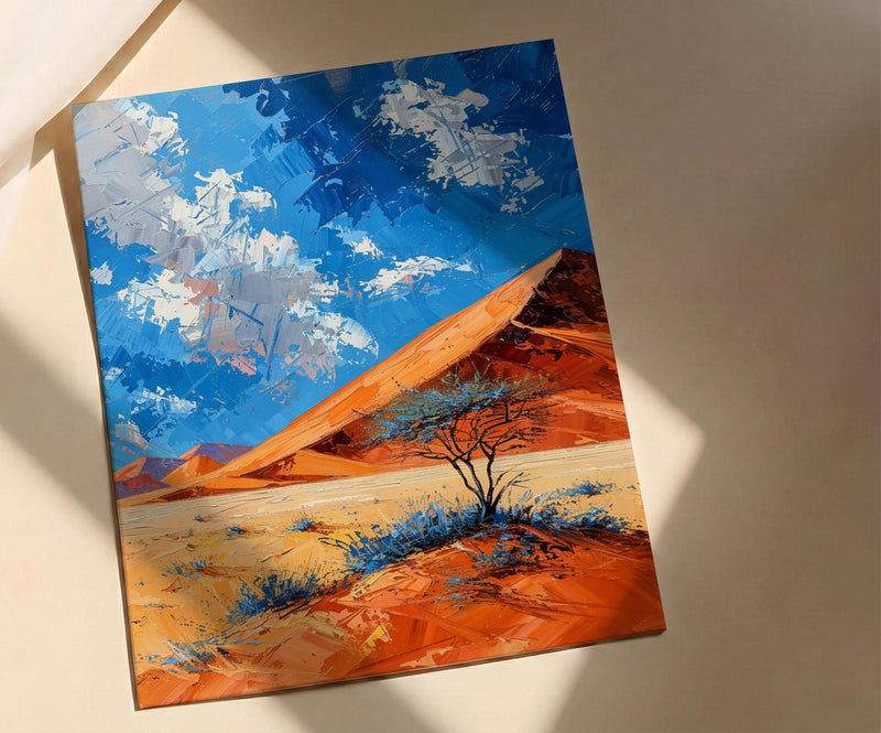 Namib Desert Poster, Red Sand Dune Wall Decor - Blue Sky Landscape