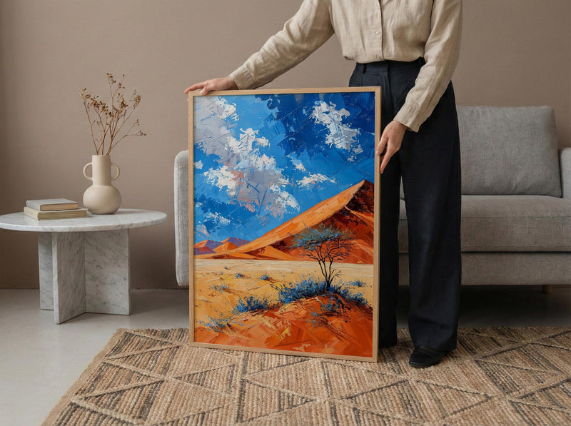 Namib Desert Poster, Red Sand Dune Wall Decor - Blue Sky Landscape