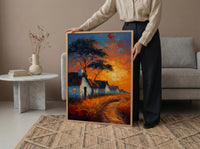Savanna Village Wall Art, African Hut Decor - Summer Sunset Landscape