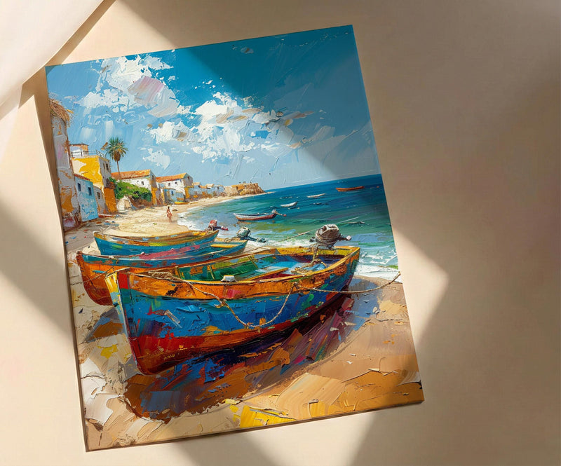 Senegal Coastal Art Print, Wooden Boat Wall Decor - Turquoise Sea Landscape