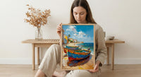 Senegal Coastal Art Print, Wooden Boat Wall Decor - Turquoise Sea Landscape
