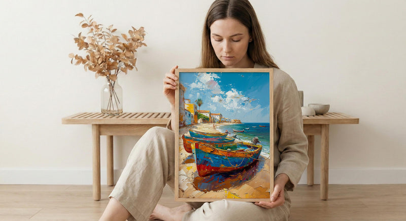 Senegal Coastal Art Print, Wooden Boat Wall Decor - Turquoise Sea Landscape