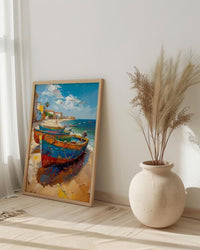 Senegal Coastal Art Print, Wooden Boat Wall Decor - Turquoise Sea Landscape