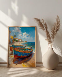 Senegal Coastal Art Print, Wooden Boat Wall Decor - Turquoise Sea Landscape