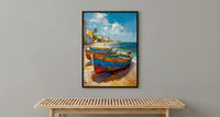 Senegal Coastal Art Print, Wooden Boat Wall Decor - Turquoise Sea Landscape