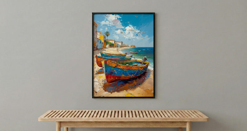 Senegal Coastal Art Print, Wooden Boat Wall Decor - Turquoise Sea Landscape