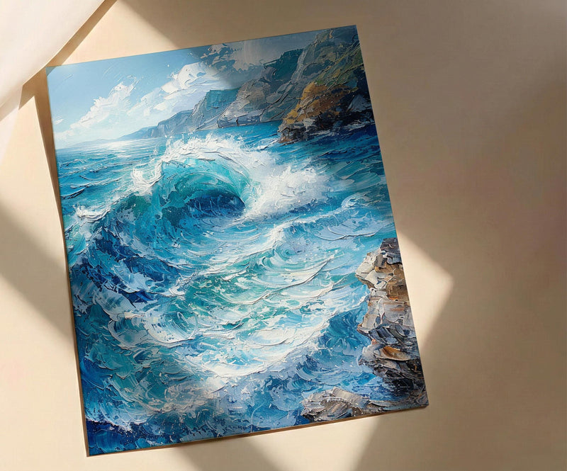 Cape Town Coast Wall Art, Crashing Wave Decor - Rocky Ocean Landscape