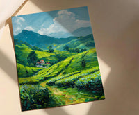 Rwanda Tea Hills Art Print, Green Plantation Decor - Morning Landscape