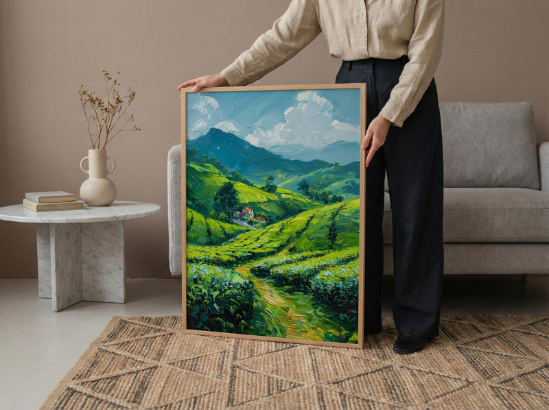 Rwanda Tea Hills Art Print, Green Plantation Decor - Morning Landscape