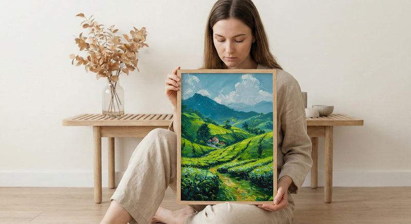 Rwanda Tea Hills Art Print, Green Plantation Decor - Morning Landscape