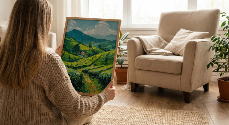 Rwanda Tea Hills Art Print, Green Plantation Decor - Morning Landscape
