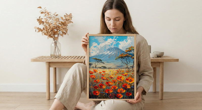 Kilimanjaro Wall Art, Blooming Savanna Decor - Majestic Mountain Print