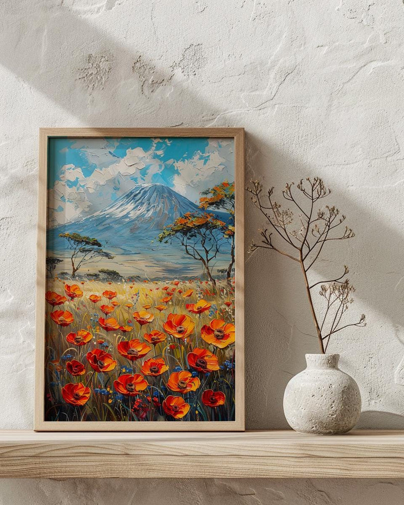 Kilimanjaro Wall Art, Blooming Savanna Decor - Majestic Mountain Print