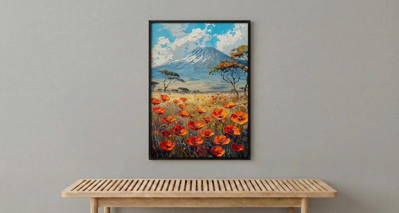 Kilimanjaro Wall Art, Blooming Savanna Decor - Majestic Mountain Print