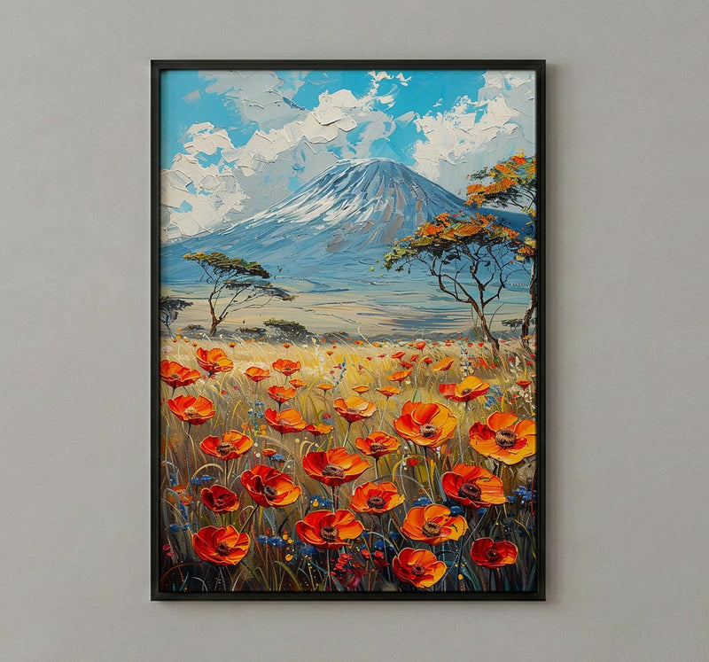 Kilimanjaro Wall Art, Blooming Savanna Decor - Majestic Mountain Print