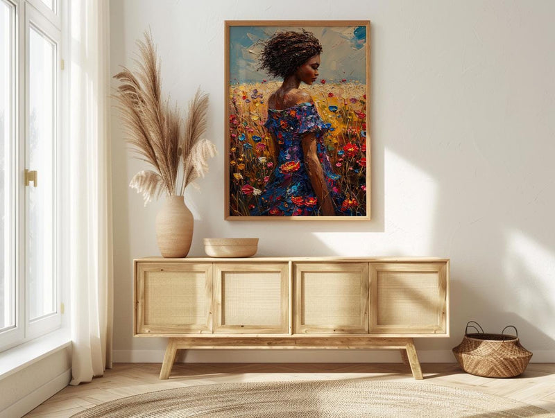 Sunlit African Woman Art Print, Colorful Summer Decor - Tribal Jewelry Portrait