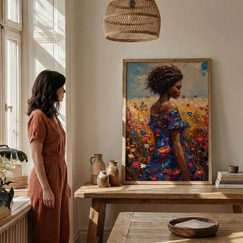 Sunlit African Woman Art Print, Colorful Summer Decor - Tribal Jewelry Portrait