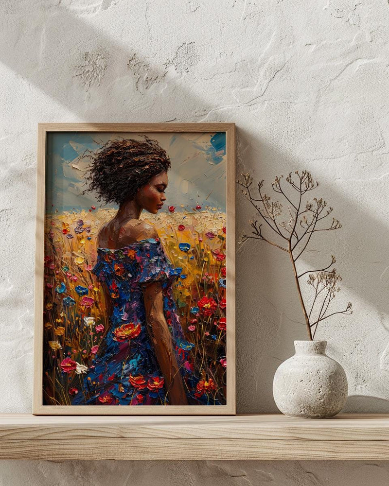 Sunlit African Woman Art Print, Colorful Summer Decor - Tribal Jewelry Portrait